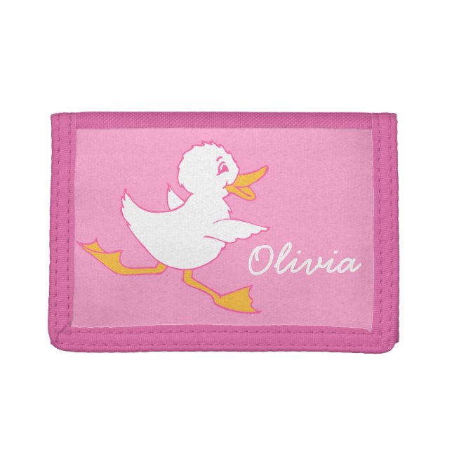 Baby running duck pink add your name purse trifold wallet (Front)