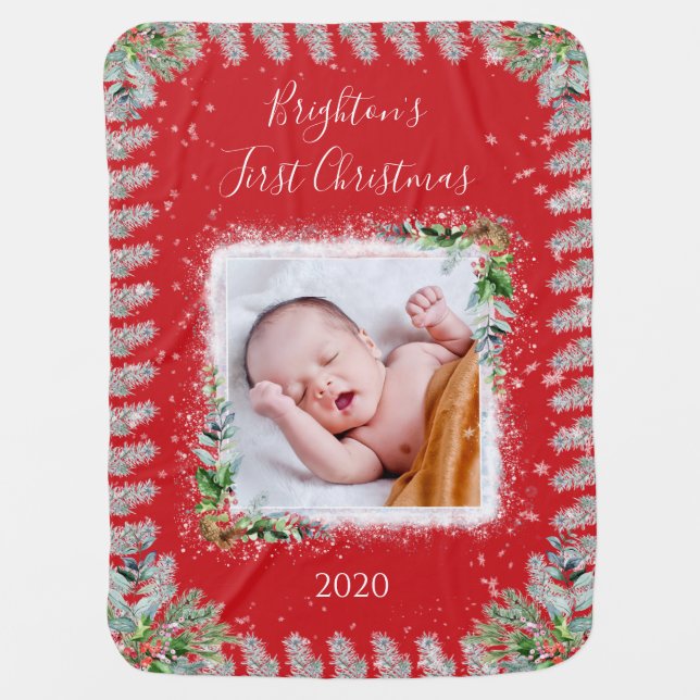 Baby’s 1st Christmas Keepsake Family Photo Collage Baby Blanket (Front)
