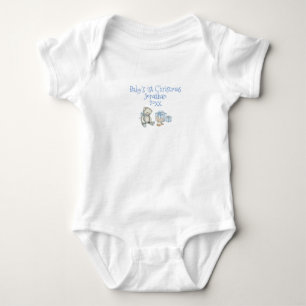 Baby’s 1st Christmas Personalize Blue Cute Baby Bodysuit