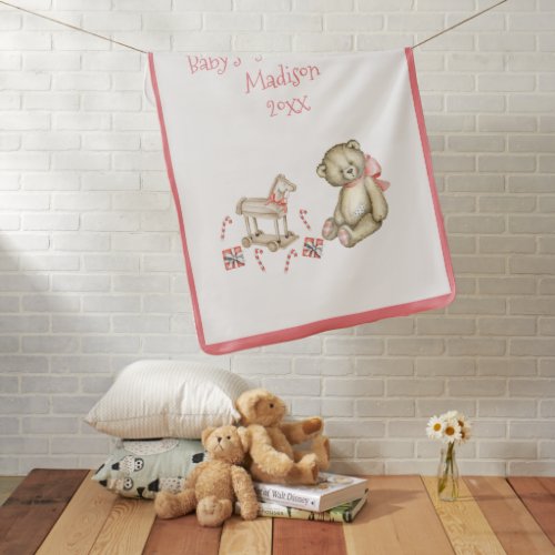 Babys 1st Christmas Personalize Pink Cute Baby Blanket