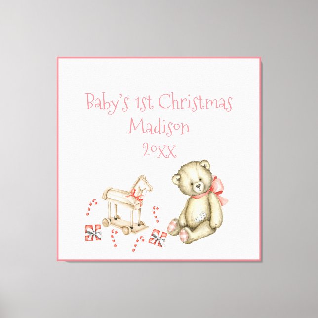 Baby’s 1st Christmas Personalize Pink Cute Baby Canvas Print (Front)