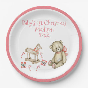 Baby’s 1st Christmas Personalize Pink Cute Baby Paper Plates