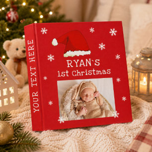 Baby`s 1st Christmas Red Santa Hat Snowflake Photo 3 Ring Binder