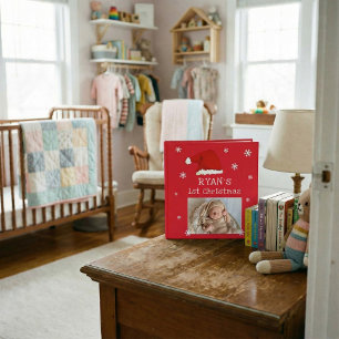 Baby`s 1st Christmas Red Santa Hat Snowflake Photo 3 Ring Binder