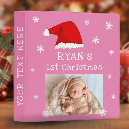 Babys 1st Christmas Red Santa Hat Snowflake Photo 3 Ring Binder