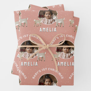 Baby’s 1st Christmas Reindeer Keepsake Photo Wrapping Paper Sheets