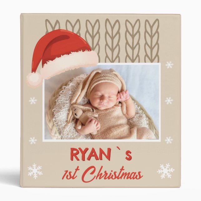 Baby`s 1st Christmas Santa Hat Snowflake Photo 3 Ring Binder (Front)