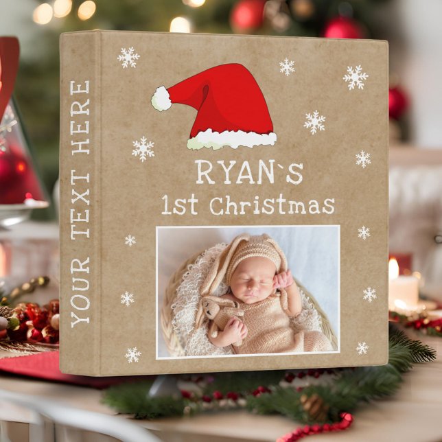 Baby`s 1st Christmas Santa Hat Snowflake Photo 3 Ring Binder (Creator Uploaded)
