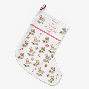 Baby’s 1st Christmas Watercolor Name For Her Pink Large Christmas Stocking