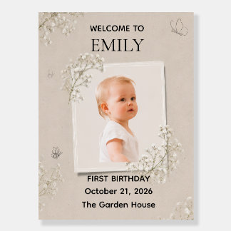Baby’s Breath Beige First Birthday welcome sign