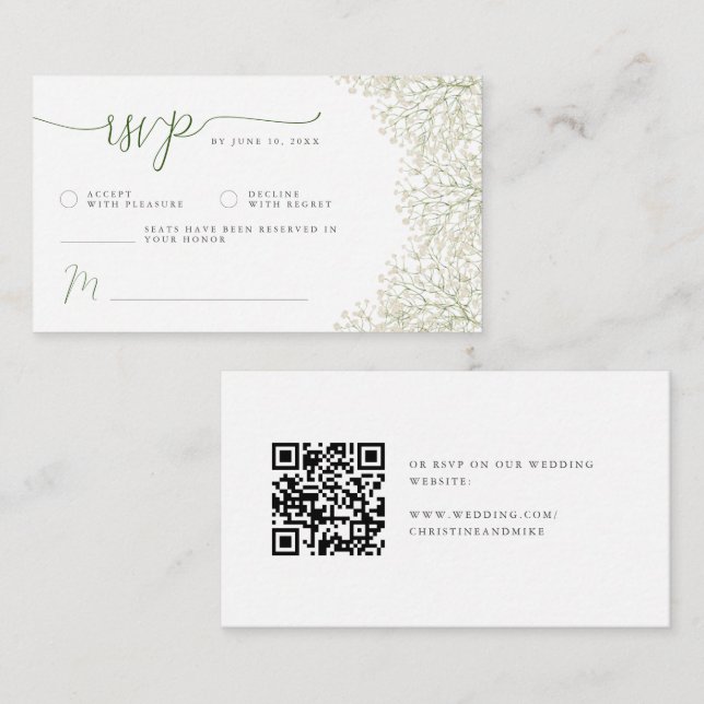 Baby’s Breath Minimalist Wedding RSVP | QR Code Enclosure Card (Front/Back)