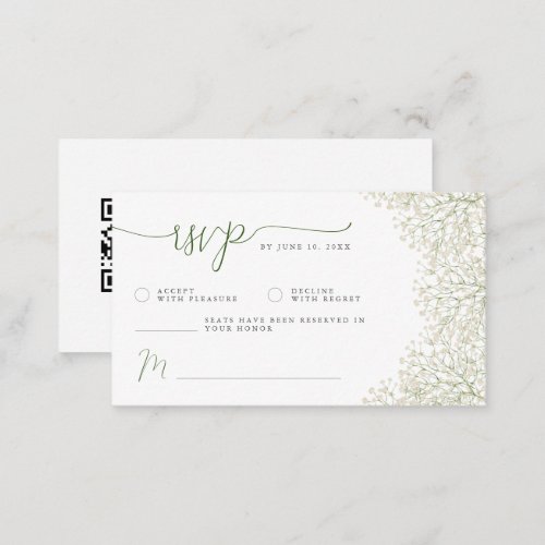 Babys Breath Minimalist Wedding RSVP  QR Code Enclosure Card