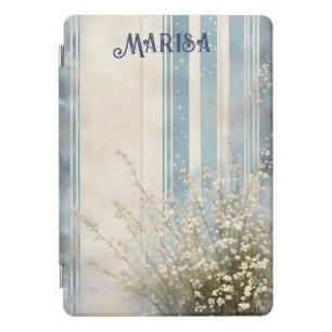 Baby’s Breath on Faded Blue Stripes iPad Pro Cover