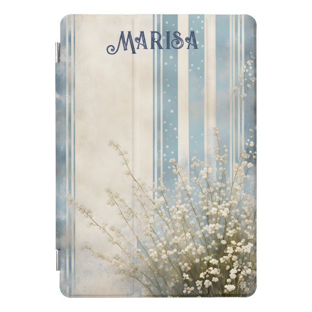 Baby’s Breath on Faded Blue Stripes iPad Pro Cover (Front)