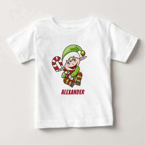 Babys Christmas Elf Candy Cane Christmas Baby T_Shirt