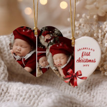 Baby’s First Christmas 4 Photo Watercolor Red Bow