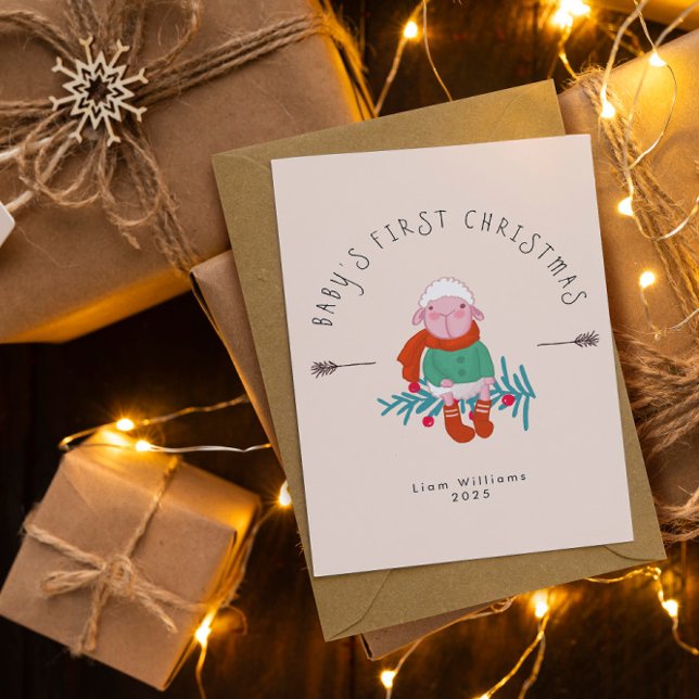 Baby’s First Christmas Adorable Lamb  Ornament Holiday Card (Creator Uploaded)