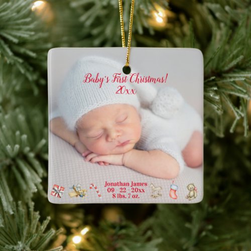 Babys First Christmas Birth Stats Year Ceramic Ornament