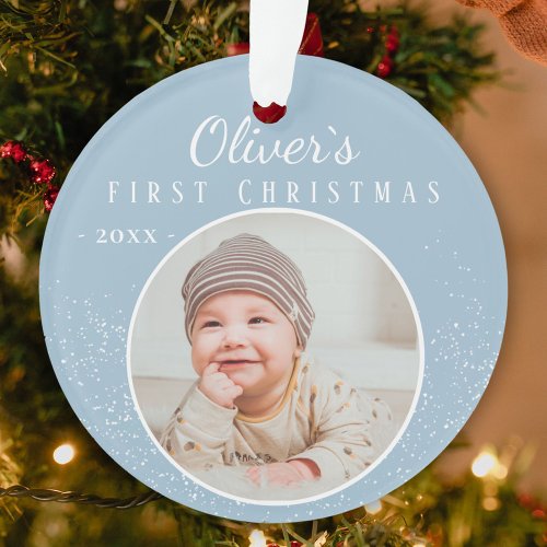 Babys First Christmas Blue Baby Boy Photo Ornament