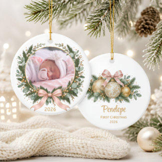 Baby’s First Christmas Blush Photo Ceramic Ornament