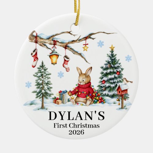 Baby’s First Christmas Bunny Name &amp; Year Ceramic Ornament