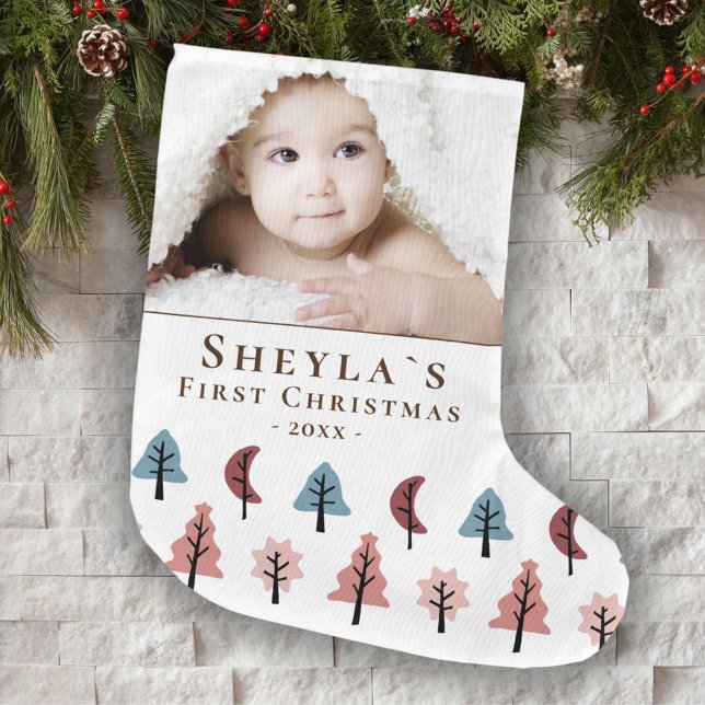 Baby`s First Christmas Cookie Trees Photo Large Christmas Stocking (Creator Uploaded)