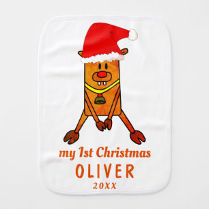 Baby`s First Christmas Cute Deer Santa Hat Baby Burp Cloth