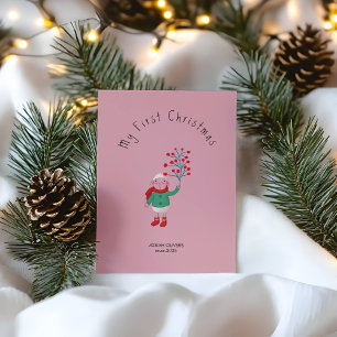 Baby’s First Christmas - Cute Lamb art on pink Holiday Card