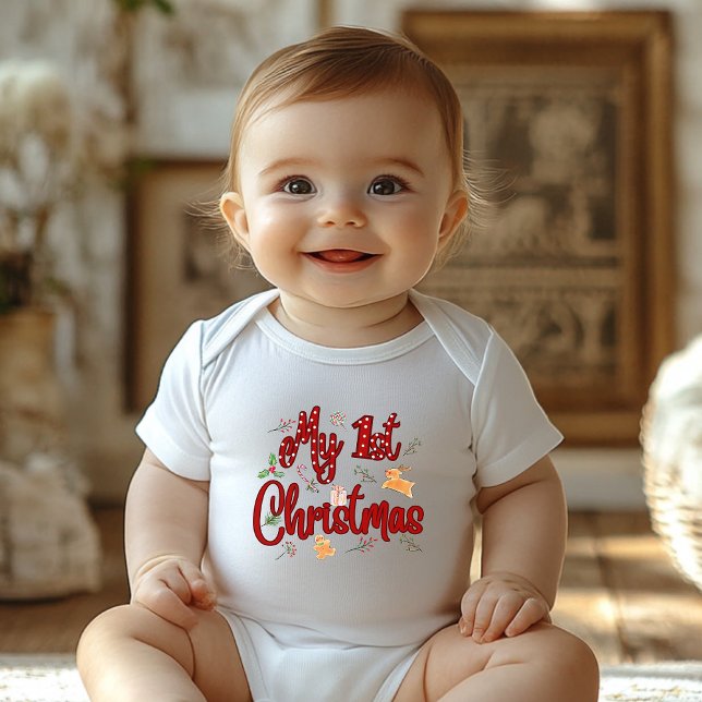 Baby’s First Christmas, Cute Reindeer, Candy Canes Baby Bodysuit (Creator Uploaded)