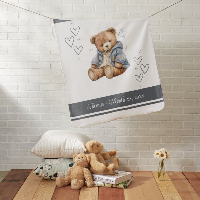 Baby’s First Christmas Cute Teddy Bear Blue   Baby Blanket (In Situ)