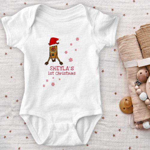 Babys First Christmas Deer with Santa Hat Baby Bodysuit