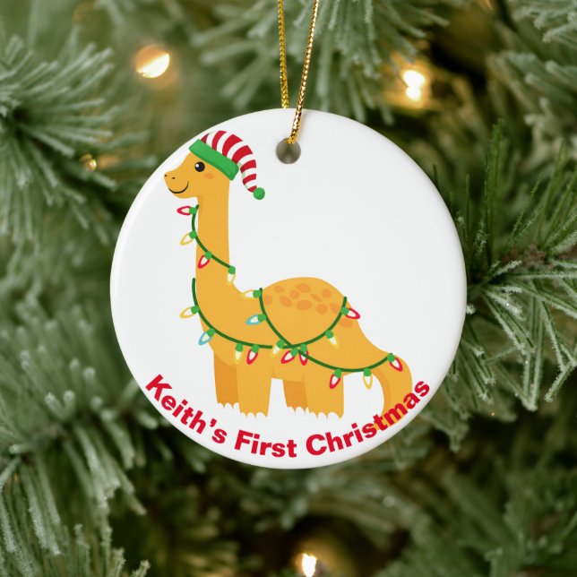 Baby’s First Christmas Dinosaur.  Customizable  Ceramic Ornament (Tree)