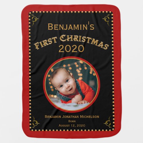 Babys First Christmas Family Photo Collage Baby Blanket