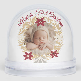Baby’s First Christmas Gold Wreath Photo Snow Globe