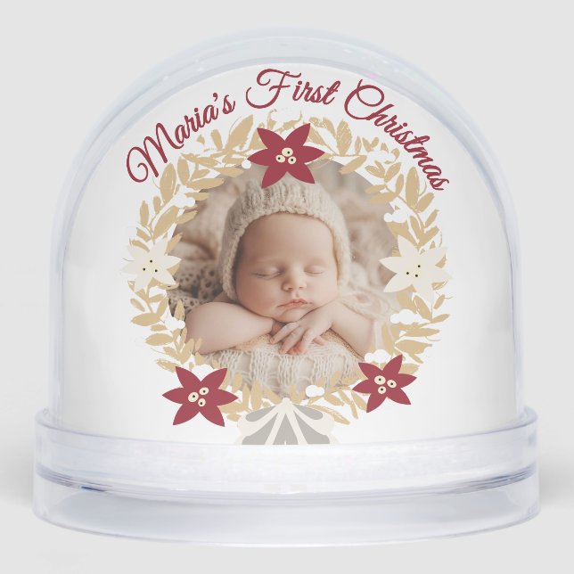 Baby’s First Christmas Gold Wreath Photo  Snow Globe (Front)