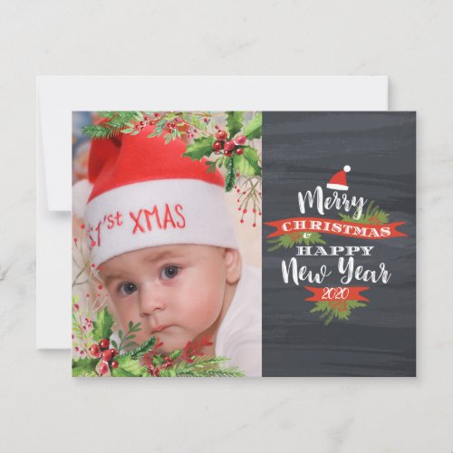 Babys First Christmas Holly Berries Holiday Card