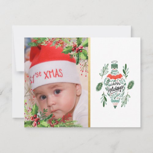 Babys First Christmas Holly BerriesOrnament Holiday Card