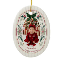 Baby’s First Christmas Holly & Bow Photo Ornament