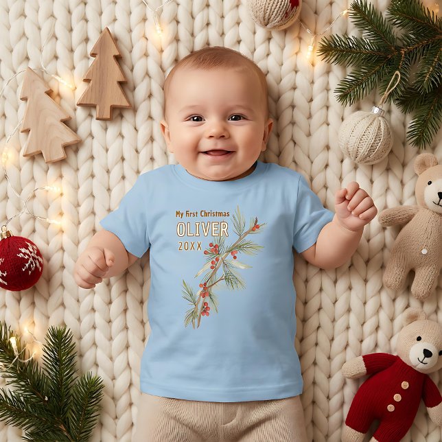 Baby`s First Christmas Holly Winter Foliage Baby T-Shirt (Creator Uploaded)