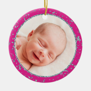 Baby’s First Christmas Hot Pink Silver Glitter Ceramic Ornament