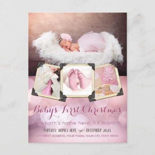 Babys First Christmas Instagram Photos Girly Pink Holiday Postcard