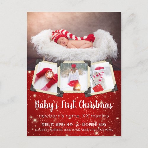 Babys First Christmas Instagram Photos Starry Red Holiday Postcard