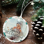 Baby’s First Christmas Newborn Holiday Keepsake Ceramic Ornament<br><div class="desc">Baby’s First Christmas Ornament | Personalized Newborn Holiday Keepsake. Celebrate your little one’s first holiday season with this Baby’s First Christmas ornament. Perfect for new parents and grandparents, this personalized ceramic ornament can be customized with your baby’s name, year, or even a photo. A sweet holiday keepsake that makes a...</div>