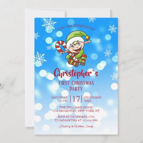 Babys First Christmas Party Elf Candy Invitation