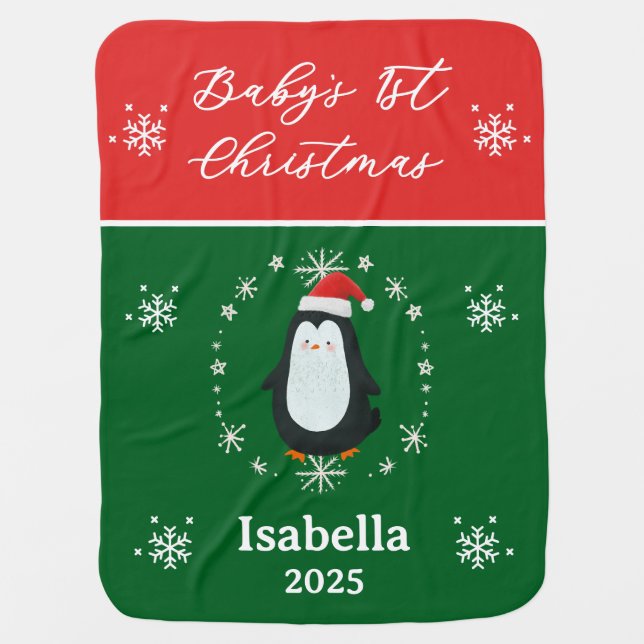 Baby’s First Christmas Penguin  Baby Blanket (Front)