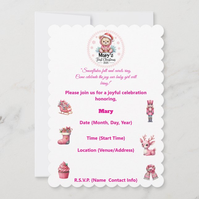 Baby’s First Christmas – Personalised & Editable K Invitation (Front)