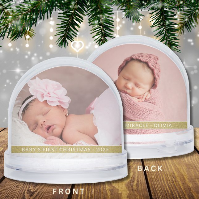 Baby’s First Christmas Personalized 2-Photo Gift Snow Globe (Creator Uploaded)