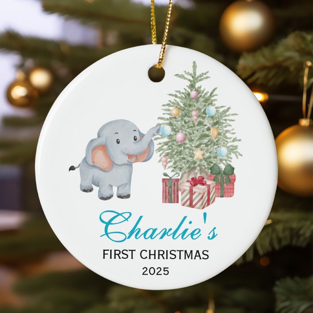 Baby’s First Christmas Personalized Elephant Ceramic Ornament (Creator Uploaded)