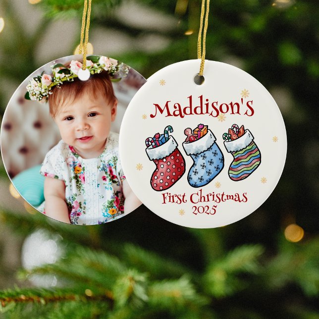 Baby’s First Christmas Photo Name, Birth Stats Ceramic Ornament (Baby’s First Christmas Photo Name, Birth Stats Ceramic Ornament)