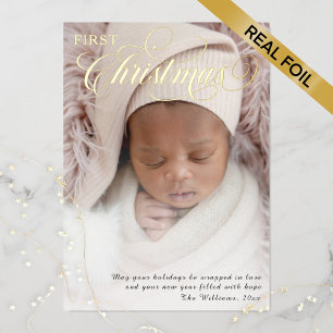 Baby’s First Christmas Photo Script Foil Holiday Card